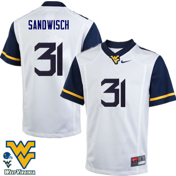 NCAA Men's Zach Sandwisch West Virginia Mountaineers White #31 Nike Stitched Football College Authentic Jersey ST23I88CT